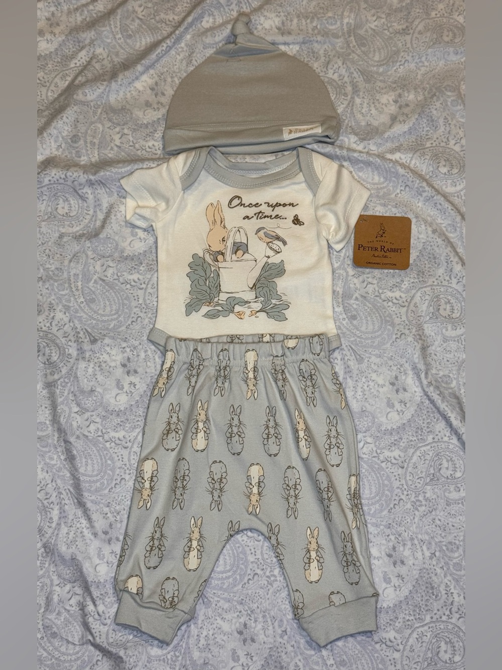 Peter Rabbit™ Gray Blue 3-Piece Newborn Pajama Set